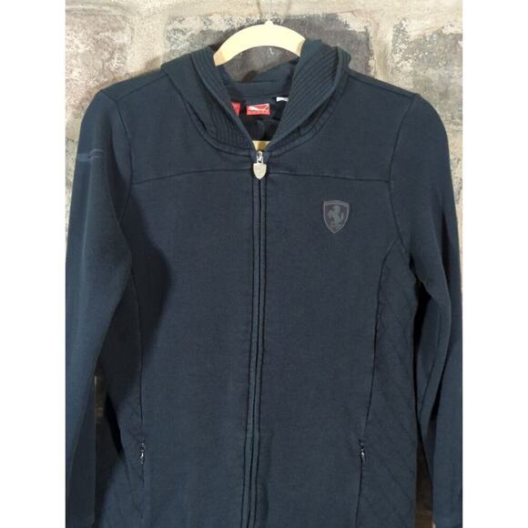 Puma X Ferrari Sweatshirt Woman's Medium Black Hoodie Full Zip Racing Long - Picture 2 of 16